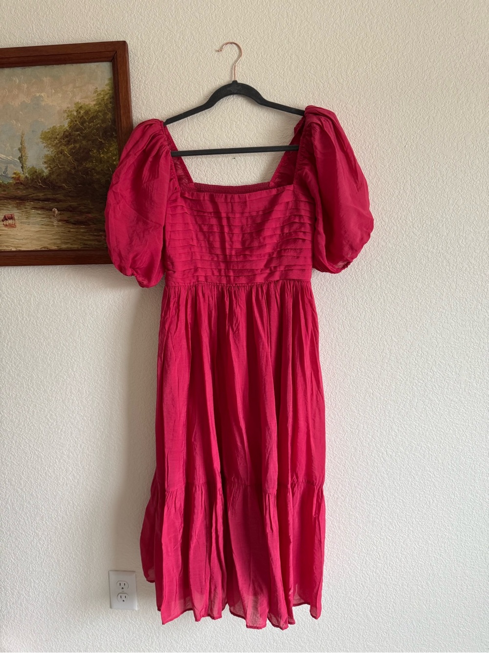 Abercrombie Emerson Pink Puff-Sleeve Midi Dress